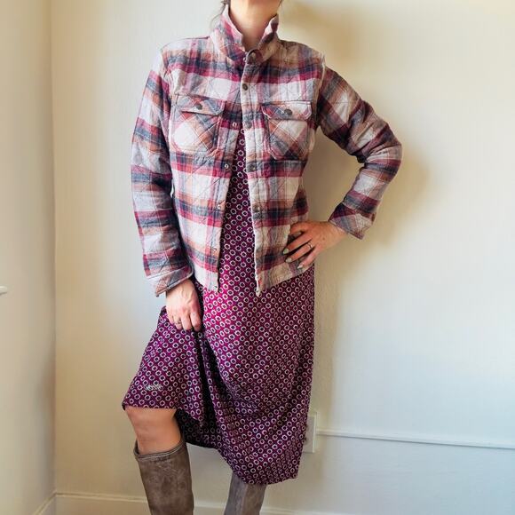 Dickies Girl Quilted Flannel Med Workwear Insulated Snap Front Shacket in Auburn - Picture 1 of 10